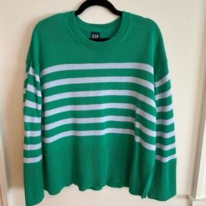 GAP Women's Sweater in Green and pale blue Stripes
